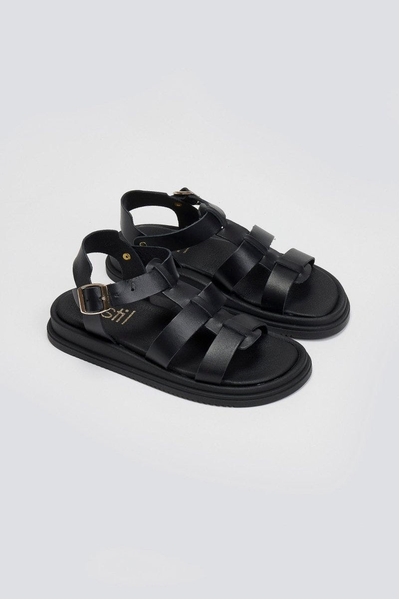Σανδάλια flatforms δερμάτινα gladiator Estil - Μαύρο - thefashionproject.gr - Estil