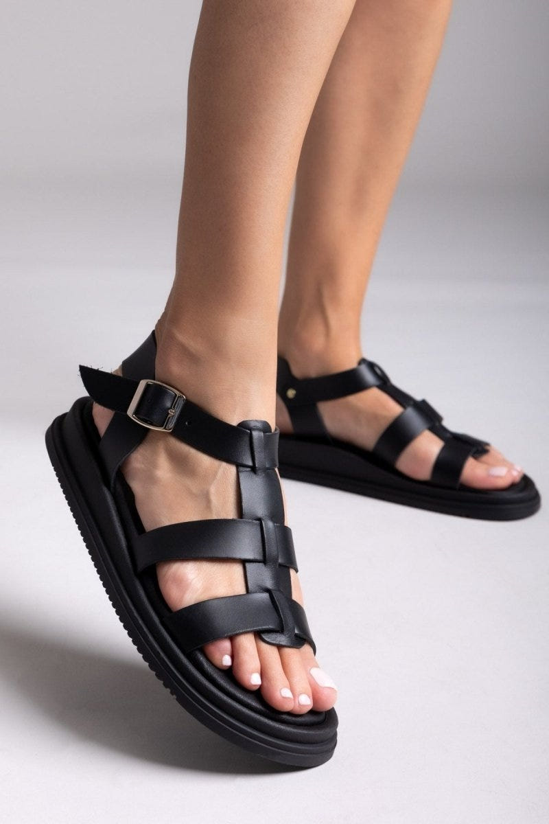 Σανδάλια flatforms δερμάτινα gladiator Estil - Μαύρο - thefashionproject.gr - Estil