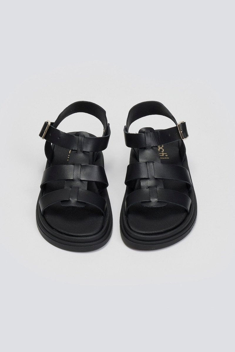 Σανδάλια flatforms δερμάτινα gladiator Estil - Μαύρο - thefashionproject.gr - Estil