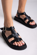 Σανδάλια flatforms δερμάτινα gladiator Estil - Μαύρο - thefashionproject.gr - Estil