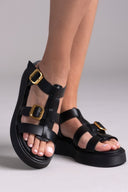 Σανδάλια flatforms δερμάτινα gladiator με τοκάδες Estil - Μαύρο - thefashionproject.gr - Estil