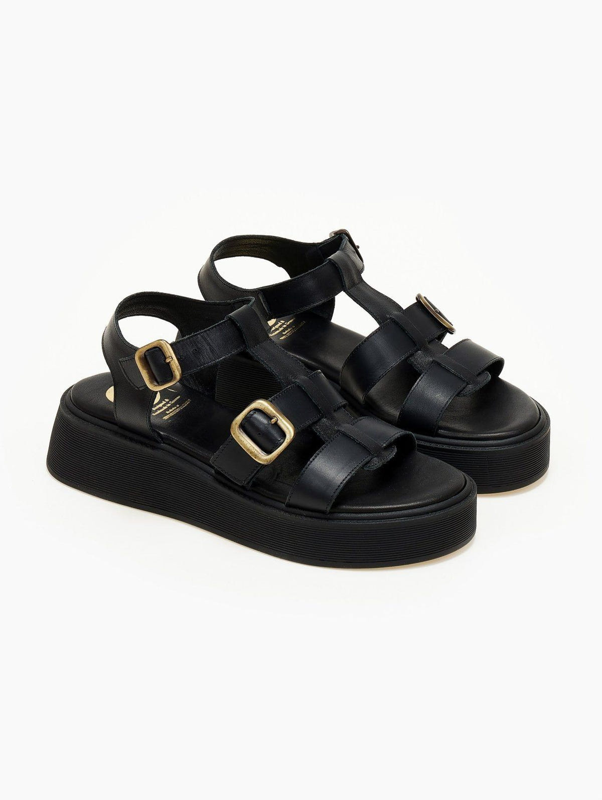 Σανδάλια flatforms δερμάτινα gladiator TFP - Μαύρο - thefashionproject.gr - TFP