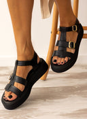 Σανδάλια flatforms δερμάτινα gladiator TFP - Μαύρο - thefashionproject.gr - TFP