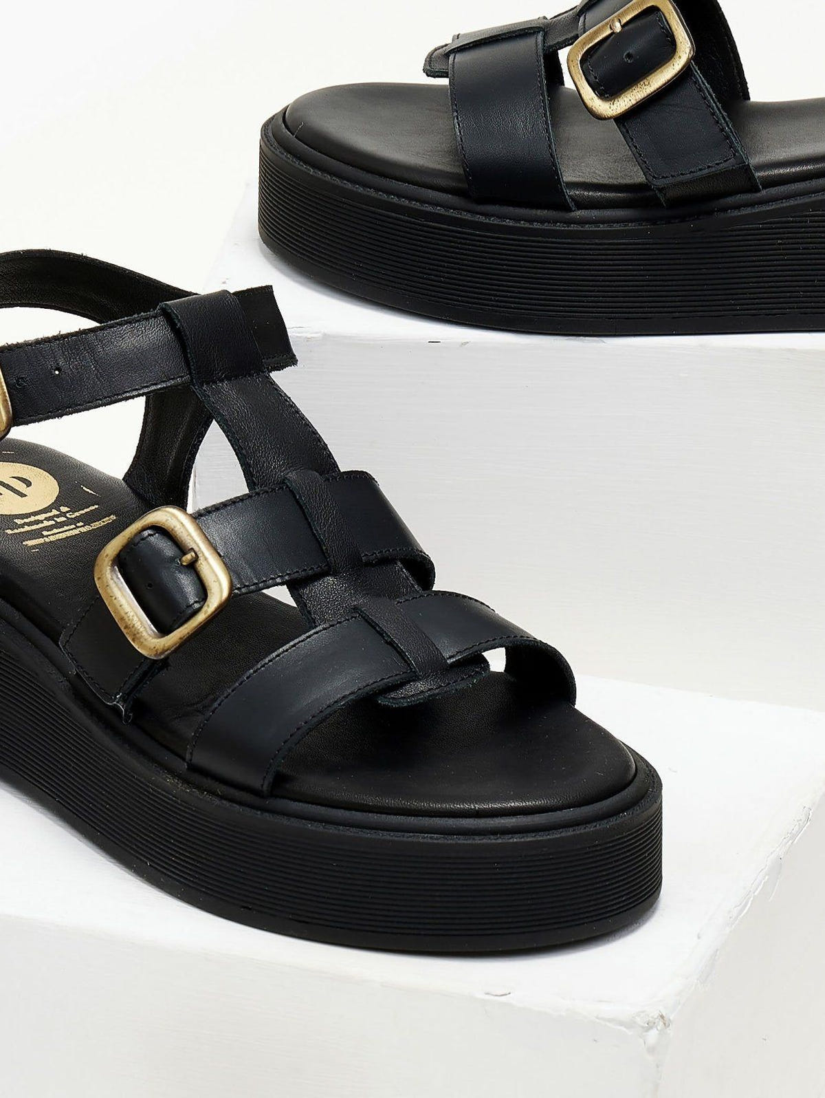 Σανδάλια flatforms δερμάτινα gladiator TFP - Μαύρο - thefashionproject.gr - TFP