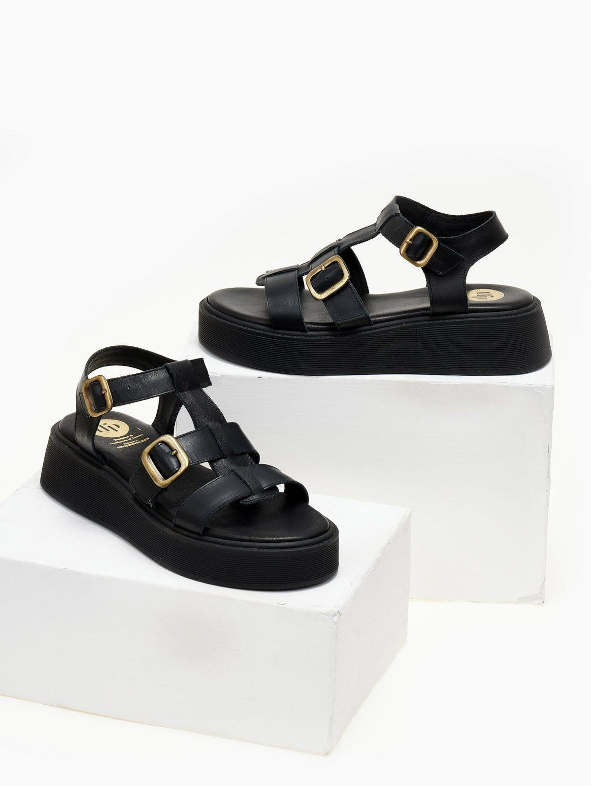 Σανδάλια flatforms δερμάτινα gladiator TFP - Μαύρο - thefashionproject.gr - TFP