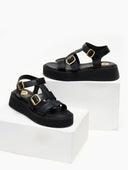 Σανδάλια flatforms δερμάτινα gladiator TFP - Μαύρο - thefashionproject.gr - TFP