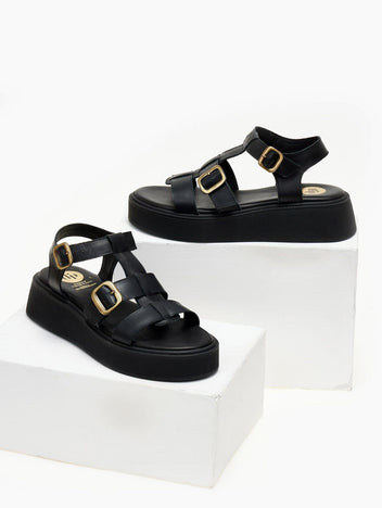 Σανδάλια flatforms δερμάτινα gladiator TFP - Μαύρο - thefashionproject.gr - TFP
