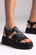 Σανδάλια flatforms δερμάτινα gladiator Tfp - Μαύρο - thefashionproject.gr - TFP
