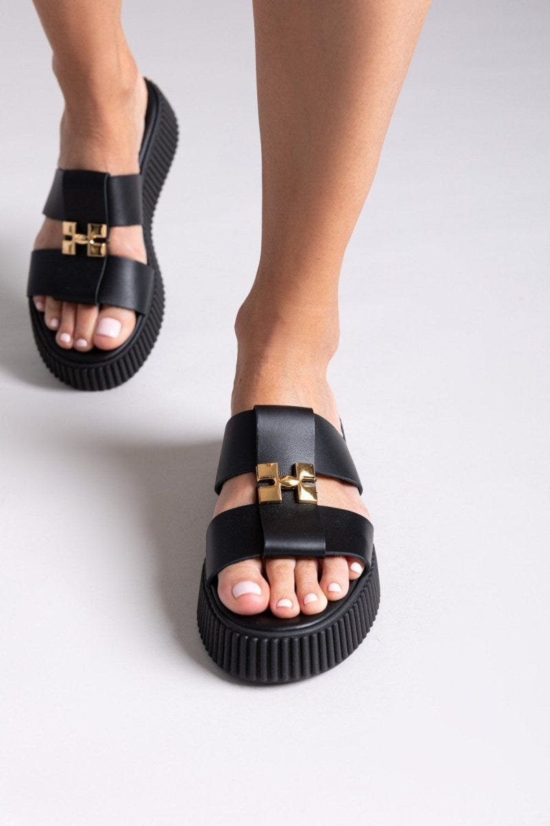 Σανδάλια flatforms δερμάτινα Iris Sandals - Μαύρο - thefashionproject.gr - IRIS