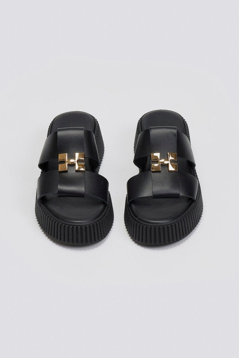 Σανδάλια flatforms δερμάτινα Iris Sandals - Μαύρο - thefashionproject.gr - IRIS