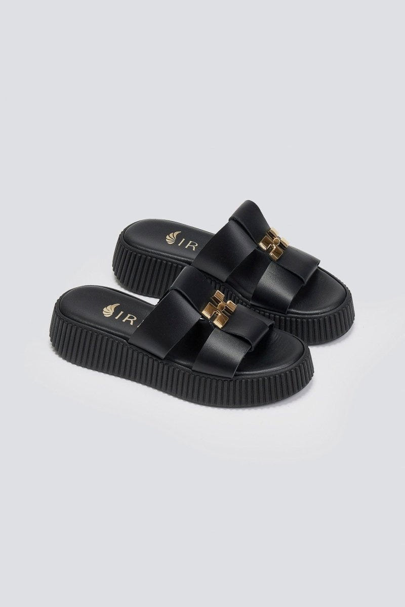 Σανδάλια flatforms δερμάτινα Iris Sandals - Μαύρο - thefashionproject.gr - IRIS