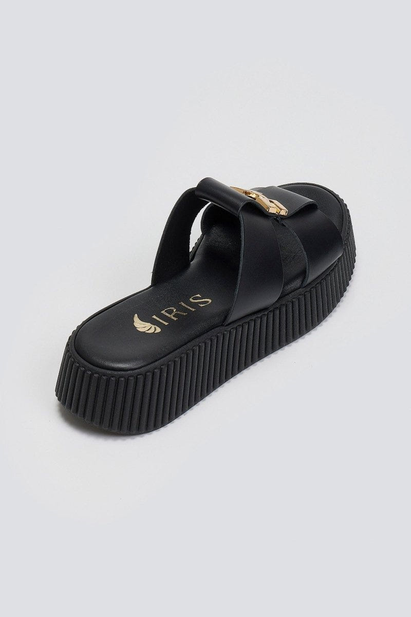 Σανδάλια flatforms δερμάτινα Iris Sandals - Μαύρο - thefashionproject.gr - IRIS