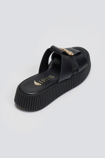 Σανδάλια flatforms δερμάτινα Iris Sandals - Μαύρο - thefashionproject.gr - IRIS