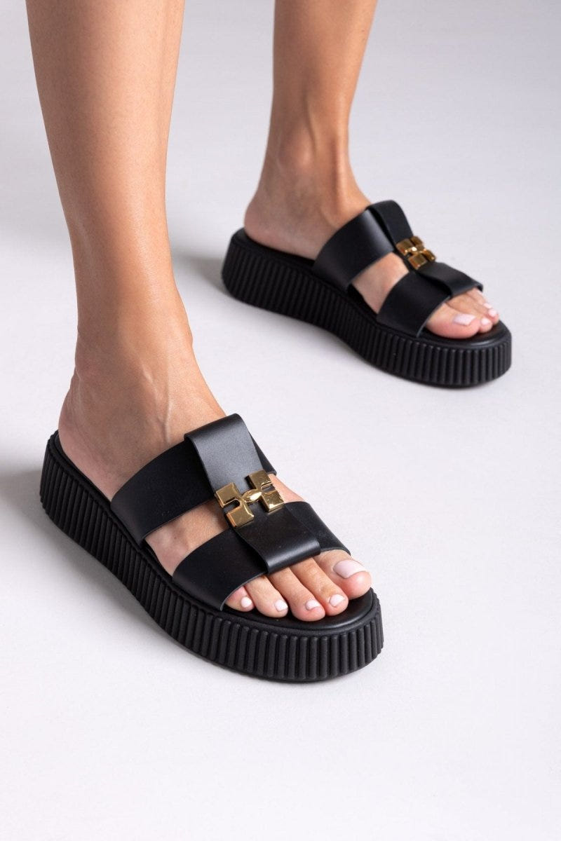 Σανδάλια flatforms δερμάτινα Iris Sandals - Μαύρο - thefashionproject.gr - IRIS