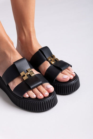 Σανδάλια flatforms δερμάτινα Iris Sandals - Μαύρο - thefashionproject.gr - IRIS