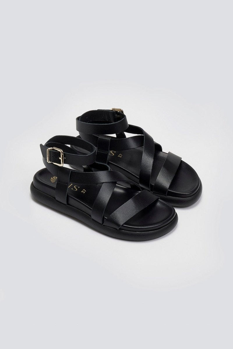 Σανδάλια flatforms δερμάτινα Iris Sandals - Μαύρο - thefashionproject.gr - IRIS