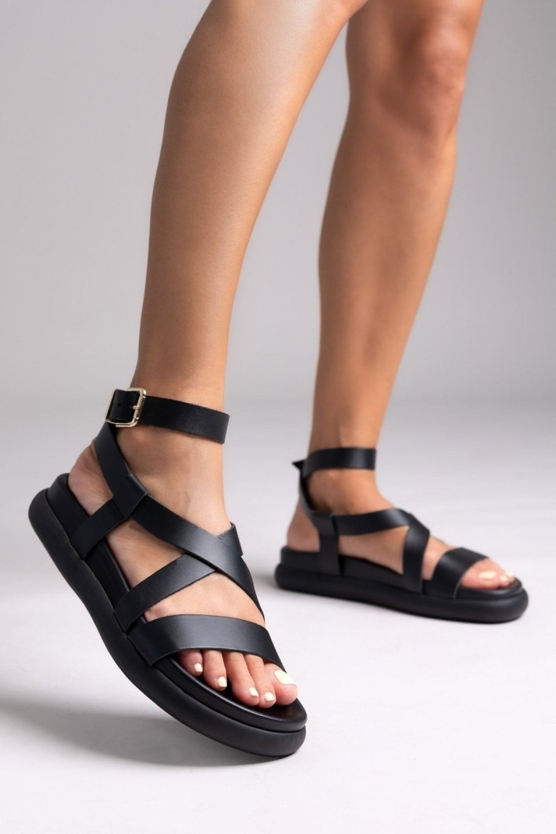 Σανδάλια flatforms δερμάτινα Iris Sandals - Μαύρο - thefashionproject.gr - IRIS