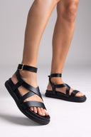 Σανδάλια flatforms δερμάτινα Iris Sandals - Μαύρο - thefashionproject.gr - IRIS