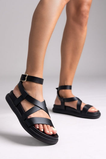 Σανδάλια flatforms δερμάτινα Iris Sandals - Μαύρο - thefashionproject.gr - IRIS