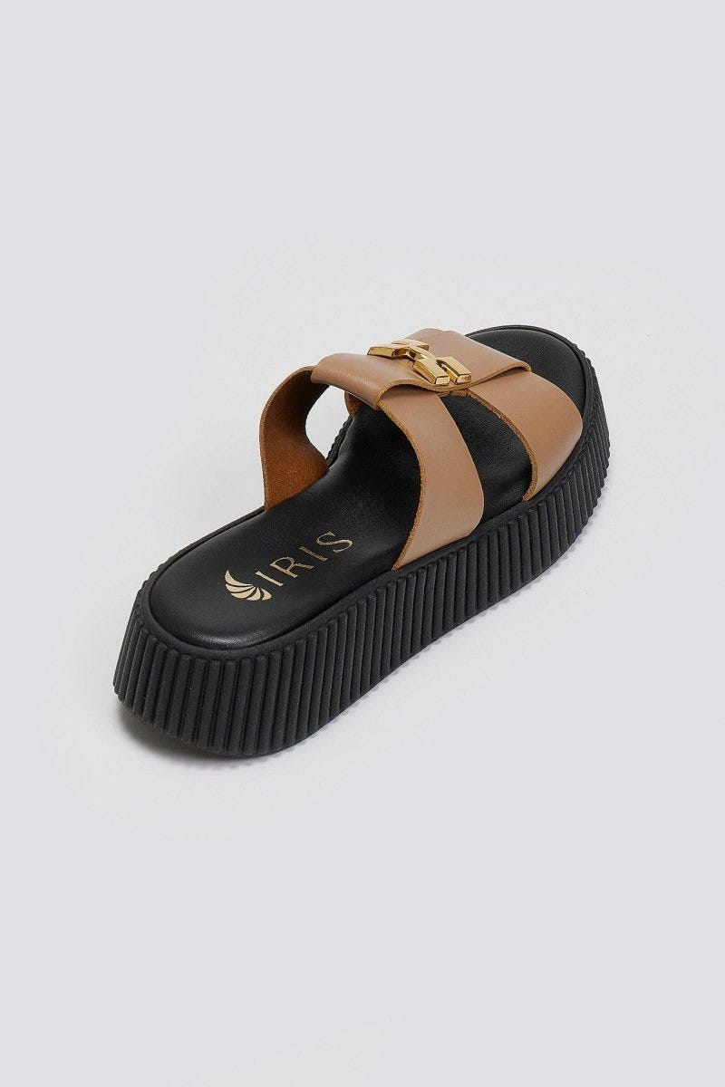 Σανδάλια flatforms δερμάτινα Iris Sandals - Mocha - thefashionproject.gr - IRIS