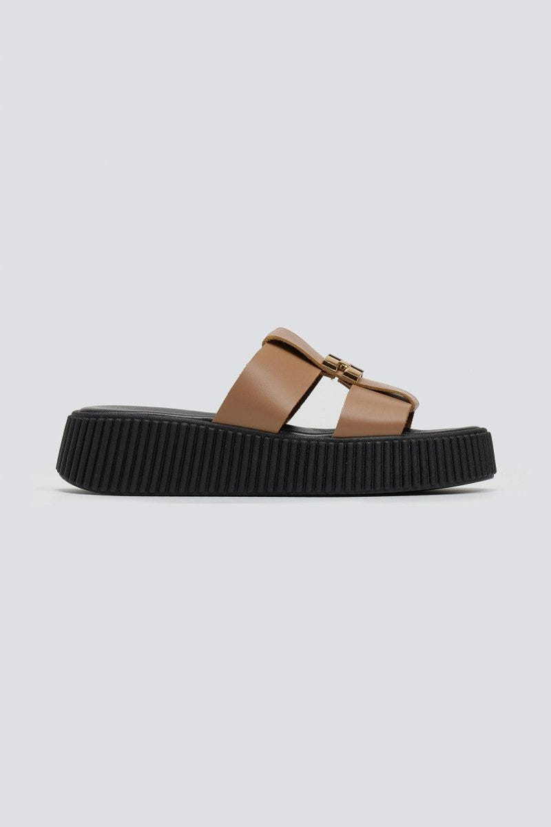 Σανδάλια flatforms δερμάτινα Iris Sandals - Mocha - thefashionproject.gr - IRIS