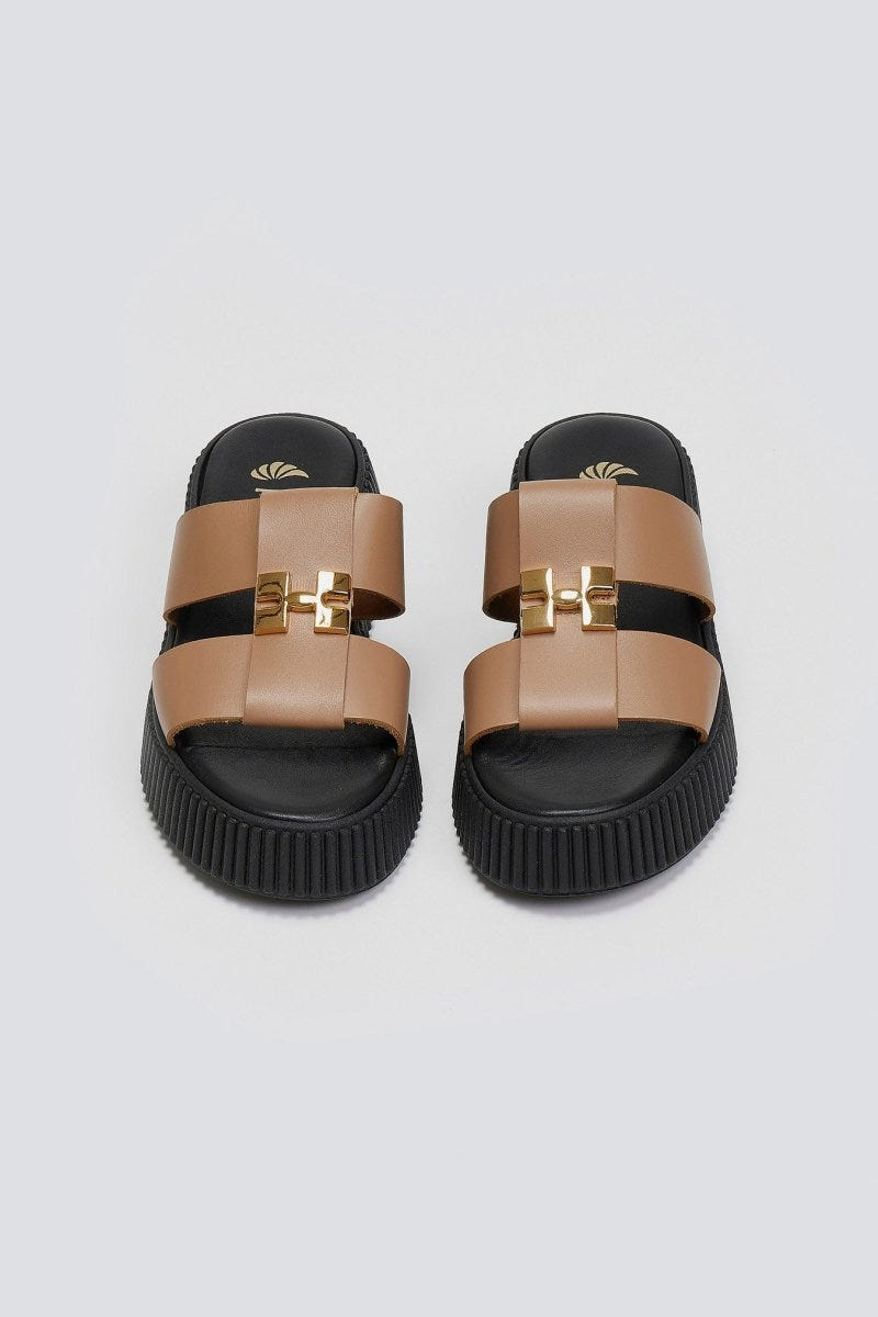 Σανδάλια flatforms δερμάτινα Iris Sandals - Mocha - thefashionproject.gr - IRIS