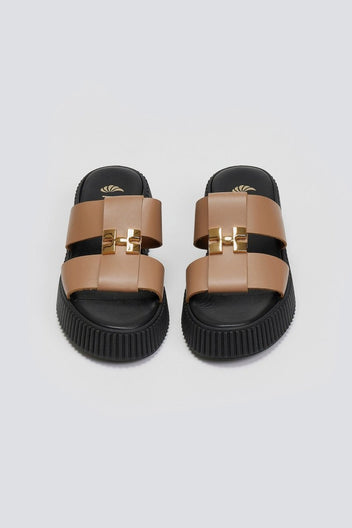 Σανδάλια flatforms δερμάτινα Iris Sandals - Mocha - thefashionproject.gr - IRIS