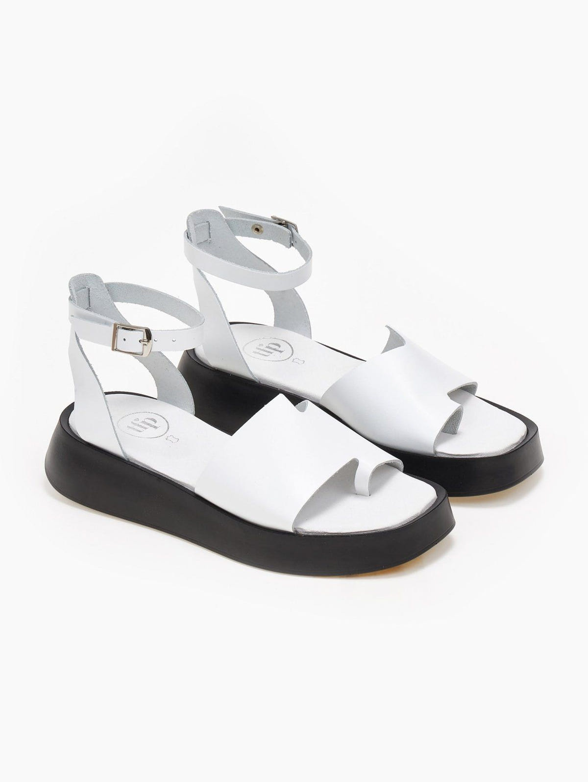 Σανδάλια flatforms δερμάτινα με άνιση φάσα tfp - Λευκό - thefashionproject.gr - TFP