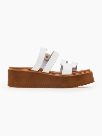 Σανδάλια flatforms δερμάτινα με ανοίγματα estil - Λευκό - thefashionproject.gr - Estil
