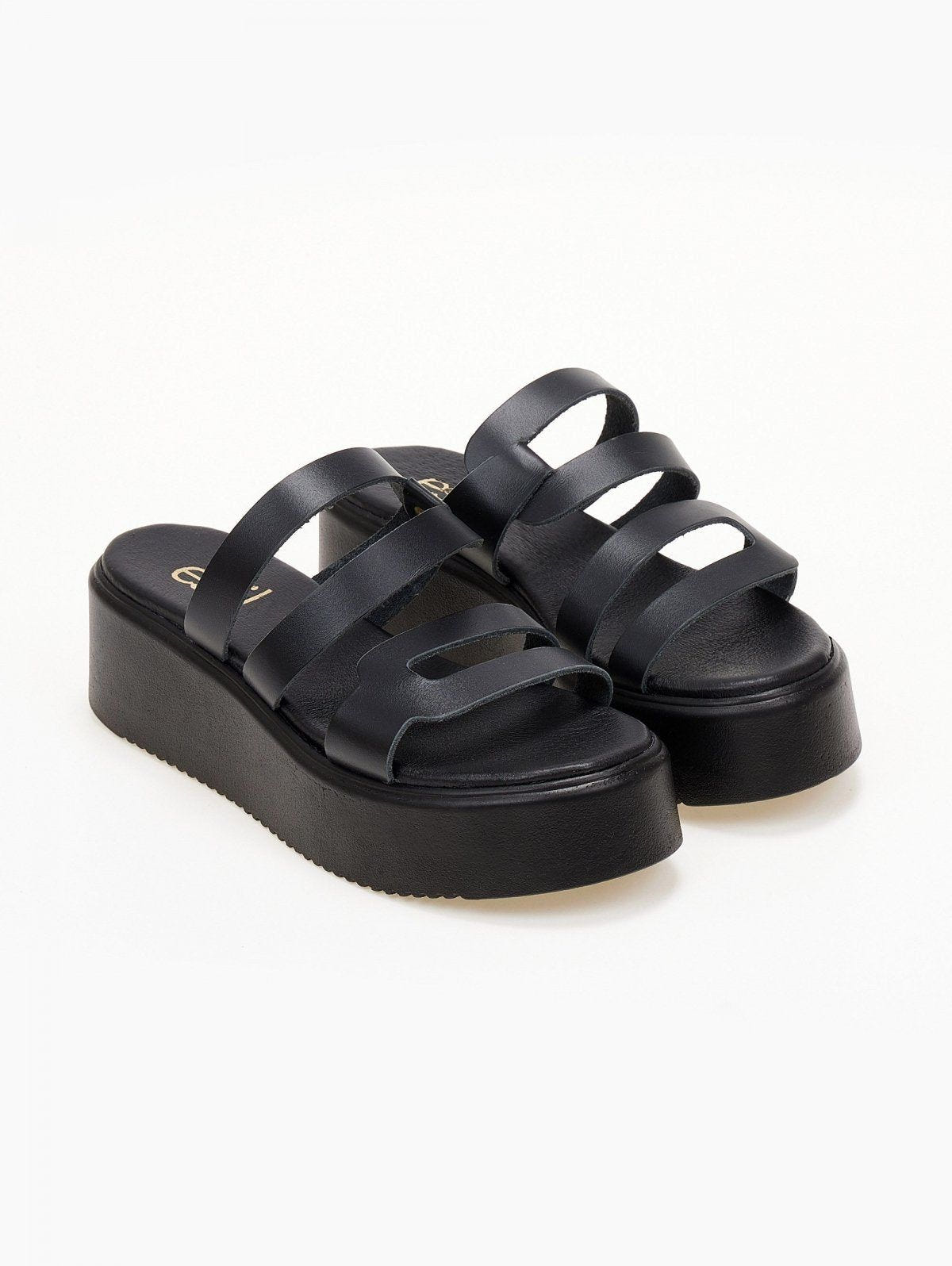 Σανδάλια flatforms δερμάτινα με ανοίγματα estil - Μαύρο - thefashionproject.gr - Estil