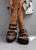Σανδάλια flatforms δερμάτινα με ανοίγματα estil - Μαύρο - thefashionproject.gr - Estil