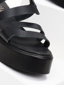Σανδάλια flatforms δερμάτινα με ανοίγματα estil - Μαύρο - thefashionproject.gr - Estil