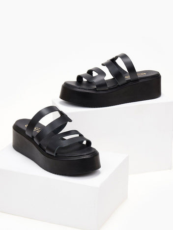 Σανδάλια flatforms δερμάτινα με ανοίγματα estil - Μαύρο - thefashionproject.gr - Estil