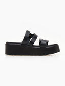 Σανδάλια flatforms δερμάτινα με ανοίγματα estil - Μαύρο - thefashionproject.gr - Estil