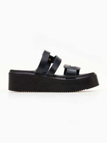 Σανδάλια flatforms δερμάτινα με ανοίγματα estil - Μαύρο - thefashionproject.gr - Estil