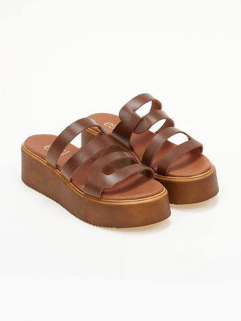 Σανδάλια flatforms δερμάτινα με ανοίγματα estil - Ταμπά - thefashionproject.gr - Estil