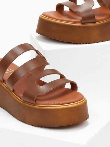 Σανδάλια flatforms δερμάτινα με ανοίγματα estil - Ταμπά - thefashionproject.gr - Estil