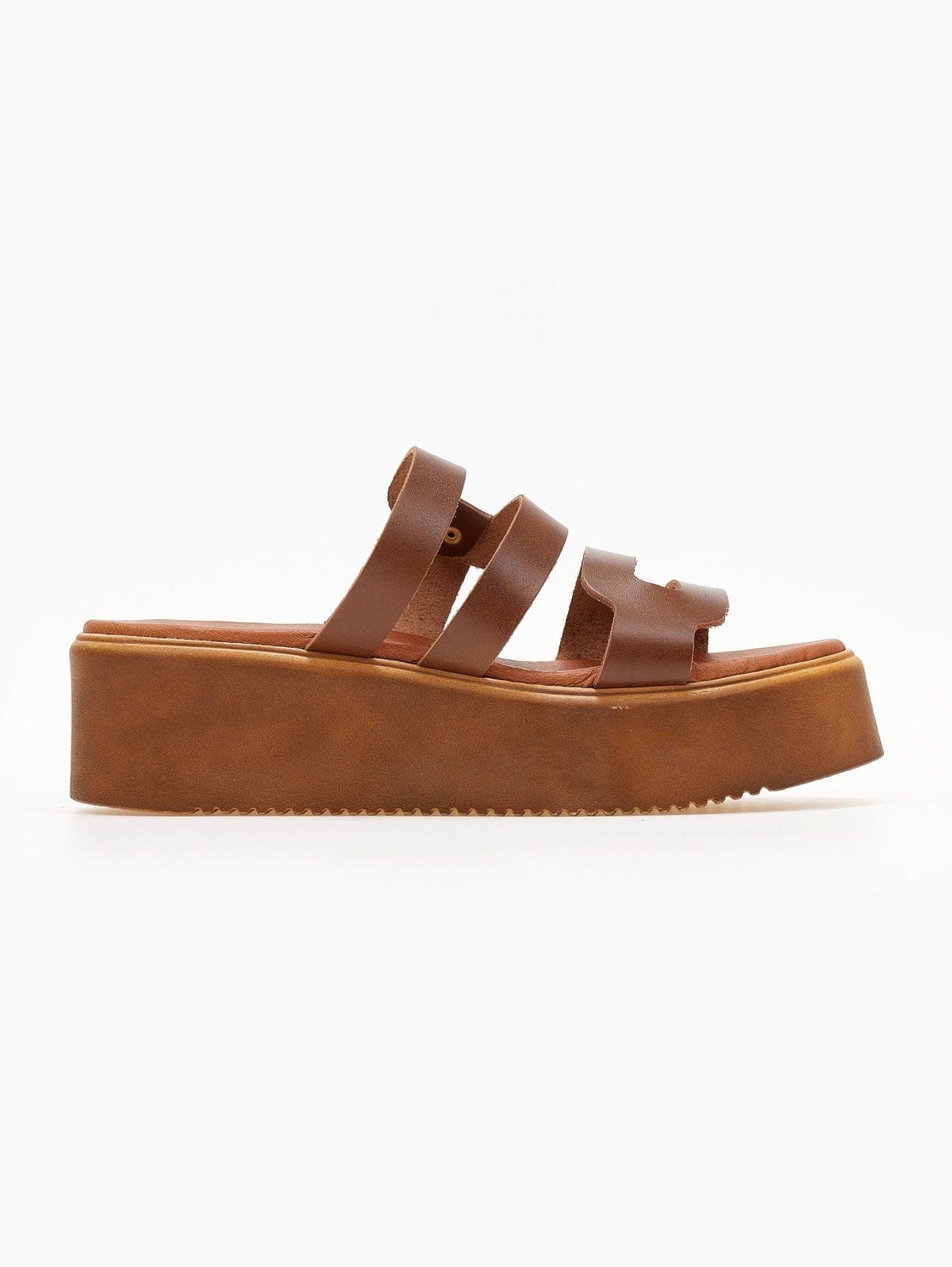 Σανδάλια flatforms δερμάτινα με ανοίγματα estil - Ταμπά - thefashionproject.gr - Estil