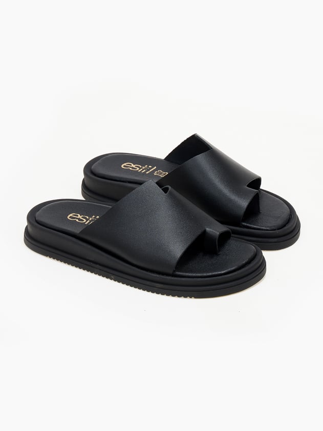Σανδάλια flatforms δερμάτινα με δάκτυλο Estil - Μαύρο - thefashionproject.gr - Estil
