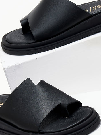 Σανδάλια flatforms δερμάτινα με δάκτυλο Estil - Μαύρο - thefashionproject.gr - Estil