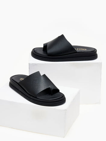 Σανδάλια flatforms δερμάτινα με δάκτυλο Estil - Μαύρο - thefashionproject.gr - Estil