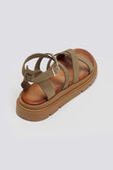 Σανδάλια flatforms δερμάτινα με δάκτυλο Tfp - Λαδί - thefashionproject.gr - TFP