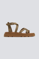 Σανδάλια flatforms δερμάτινα με δάκτυλο Tfp - Λαδί - thefashionproject.gr - TFP
