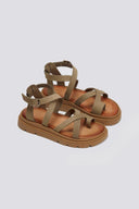 Σανδάλια flatforms δερμάτινα με δάκτυλο Tfp - Λαδί - thefashionproject.gr - TFP