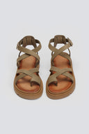 Σανδάλια flatforms δερμάτινα με δάκτυλο Tfp - Λαδί - thefashionproject.gr - TFP