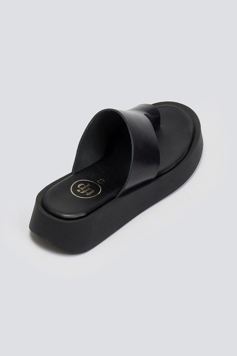 Σανδάλια flatforms δερμάτινα με δάκτυλο Tfp - Μαύρο - thefashionproject.gr - TFP