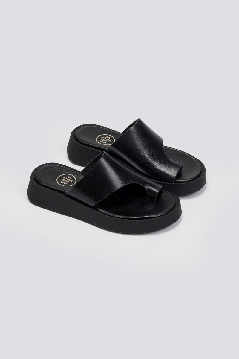 Σανδάλια flatforms δερμάτινα με δάκτυλο Tfp - Μαύρο - thefashionproject.gr - TFP