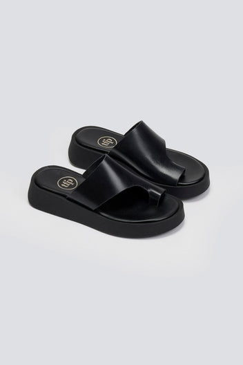 Σανδάλια flatforms δερμάτινα με δάκτυλο Tfp - Μαύρο - thefashionproject.gr - TFP