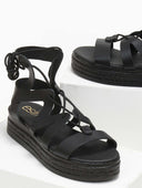 Σανδάλια flatforms δερμάτινα με δέσιμο estil - Μαύρο - thefashionproject.gr - Estil