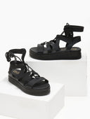 Σανδάλια flatforms δερμάτινα με δέσιμο estil - Μαύρο - thefashionproject.gr - Estil